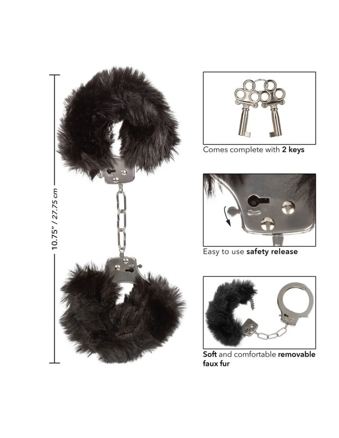California Exotic Novelties CalExotics Ultra Fluffy Furry Cuffs Black - Afbeelding 6