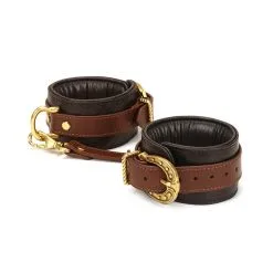 Liebe Seele Leather Ankle Cuffs, Brown And Gold