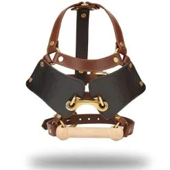 Liebe Seele Leather Blinders With Gag , Brown And Gold