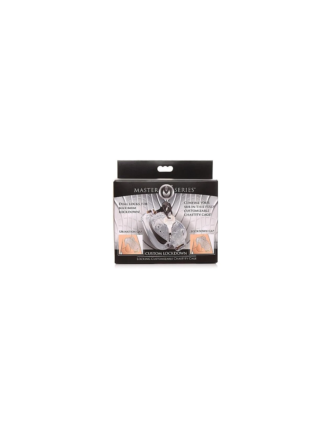 Master Series Double Lockdown Locking Customizable Chastity Cage Clear - Afbeelding 3