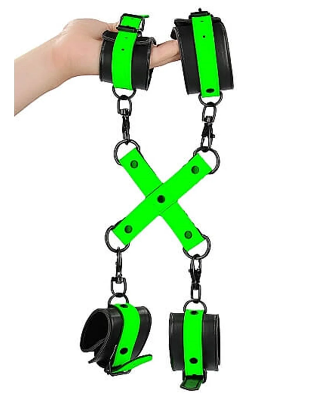Ouch! Ouch Hand & Ankle Cuffs With Hogtie GitD Neon - Afbeelding 3