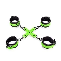 Ouch! Ouch Hand & Ankle Cuffs With Hogtie GitD Neon