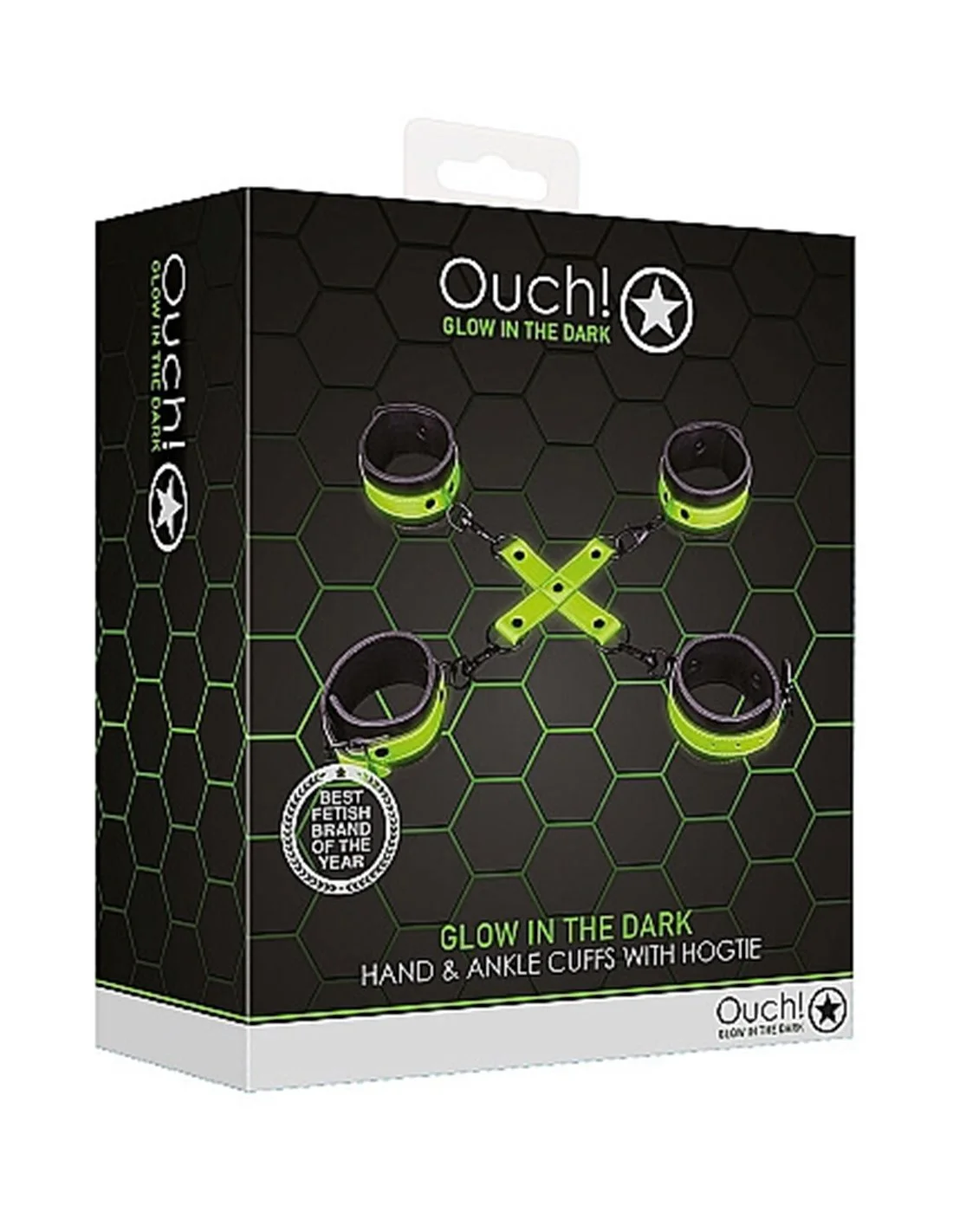 Ouch! Ouch Hand & Ankle Cuffs With Hogtie GitD Neon - Afbeelding 6